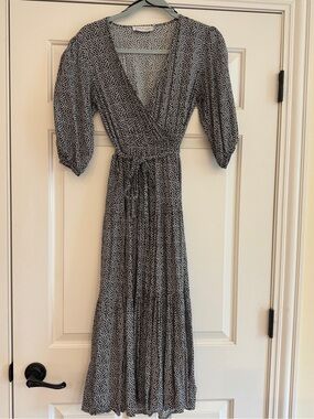 Petal & Pup Black and White Ditsy Print Wrap Maxi Dress